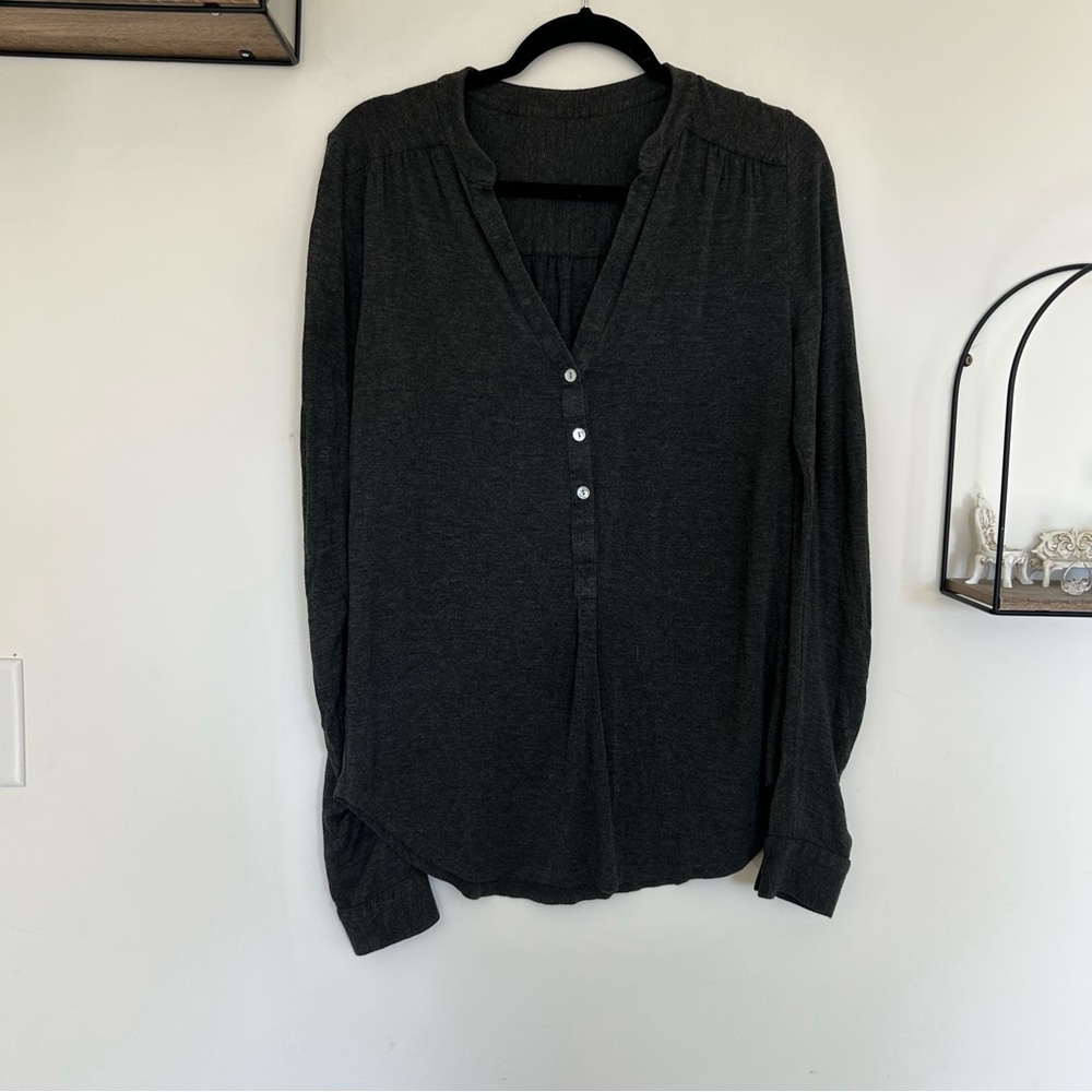 Amour Vert Gray Long Sleeve Henley Shirt